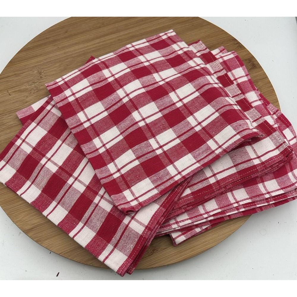 Gingham Napkins 95% Cotton India‎ 19"x19" Red White Checkered-Set of 8 NOS